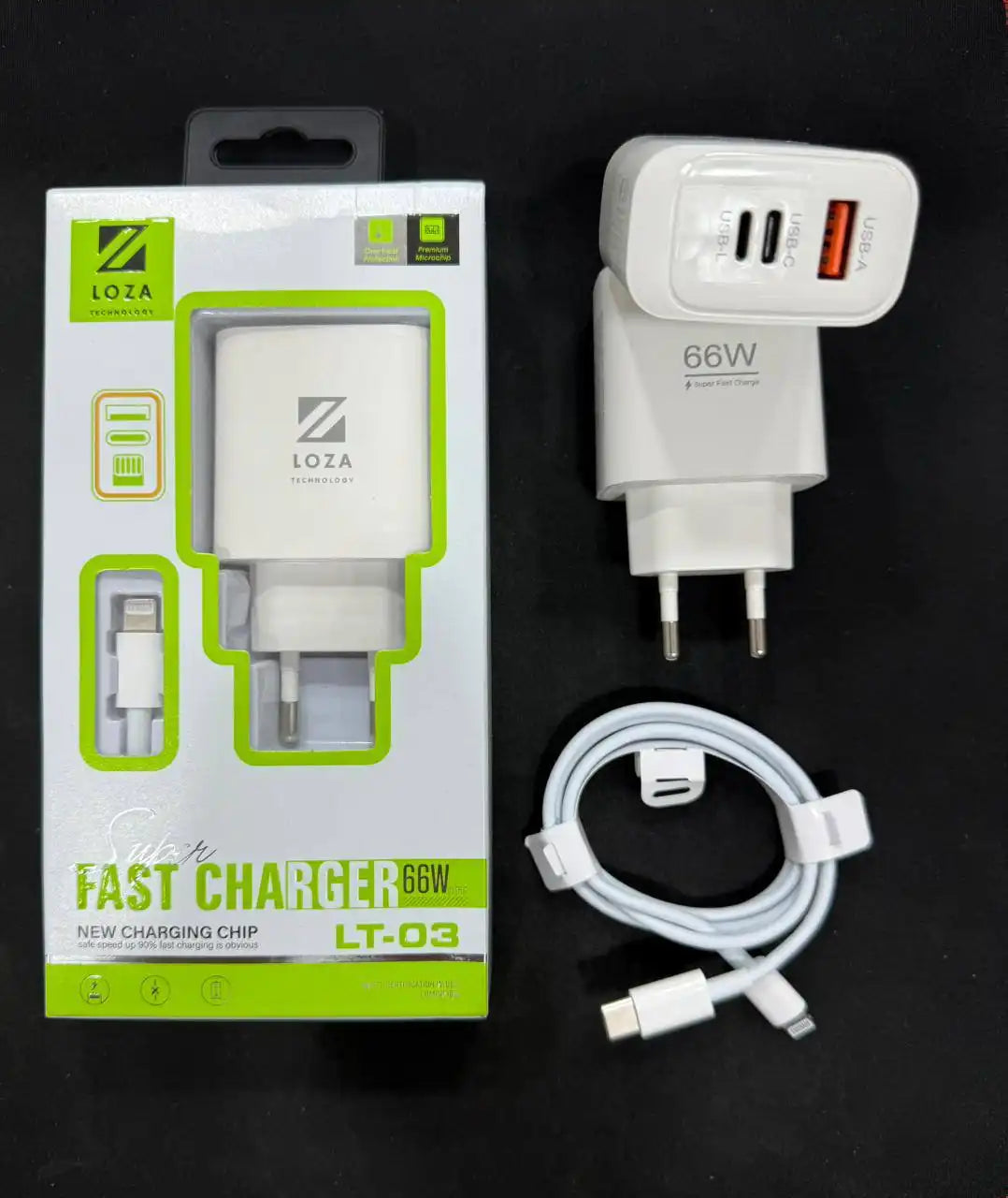 Chargeur Rapide 66W LOZA LT-03 Type-C et Lightning avec Câble