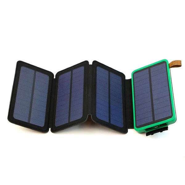 Powerbank Solaire 10000mAh | 4 Panneaux Solaires Pliables | Résistant à l’Eau & Chocs avec Lampes LED SOS