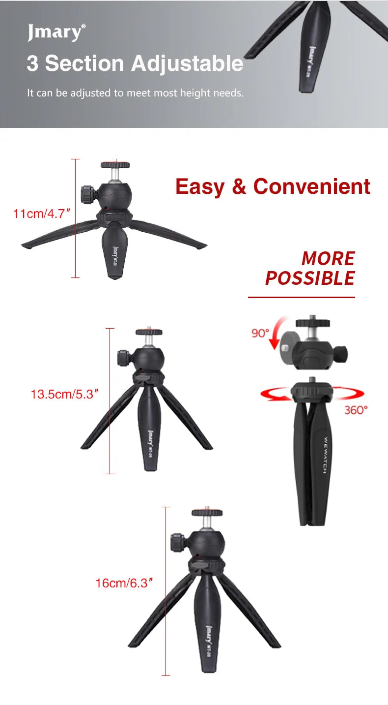 Mini Trépied MT-20 Compact 14 cm avec Rotule 1/4"