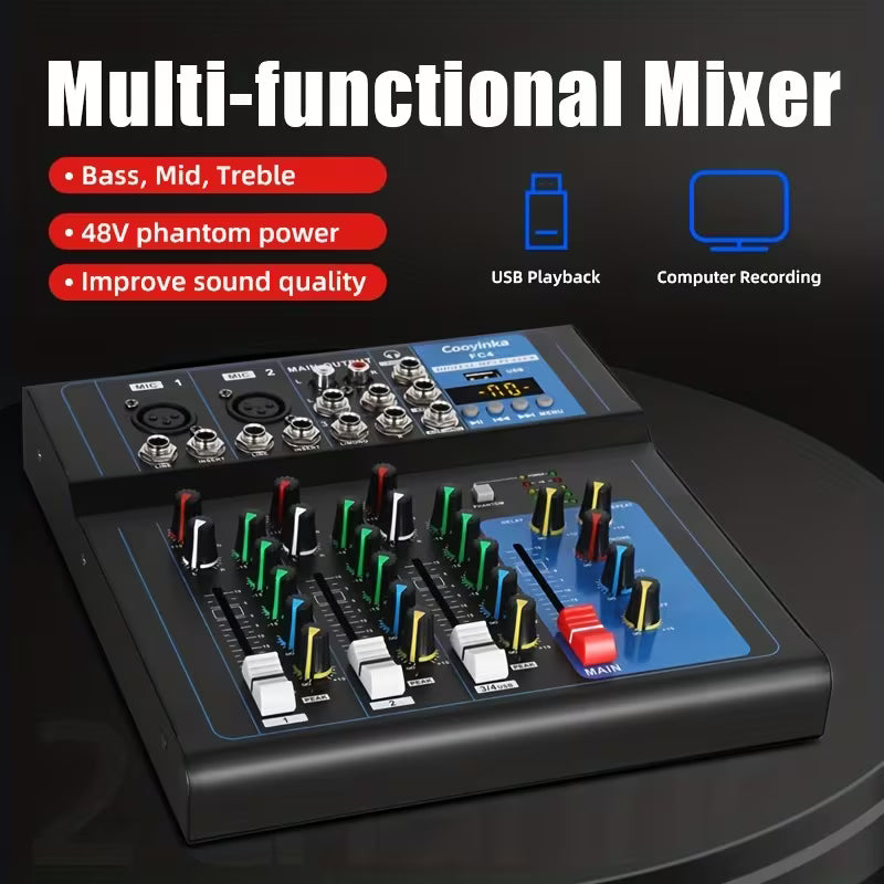 Table de Mixage 4 Canaux USB avec Alimentation Phantom 48V