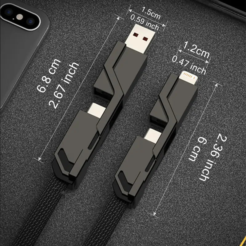 كابل USB 4 في 1 بلوس تار PL-435 - شحن سريع 100 واط ونقل بيانات لـ iPhone وSamsung وXiaomi وAndroid