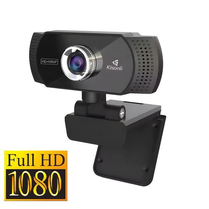 Webcam Kisonli PC-2 – Full HD 1080p avec Microphone Intégré et Angle de Vue 90°