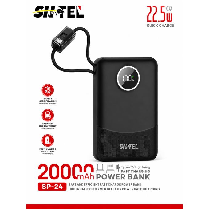 Power Bank 20000mAh 22.5W Charge Rapide avec 2 Câbles Intégrés
