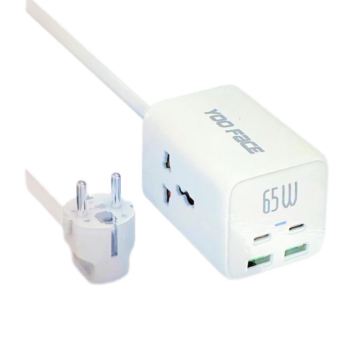 Multiprise Yoo Face GaN 65W avec 4 USB et 2 prises secteur