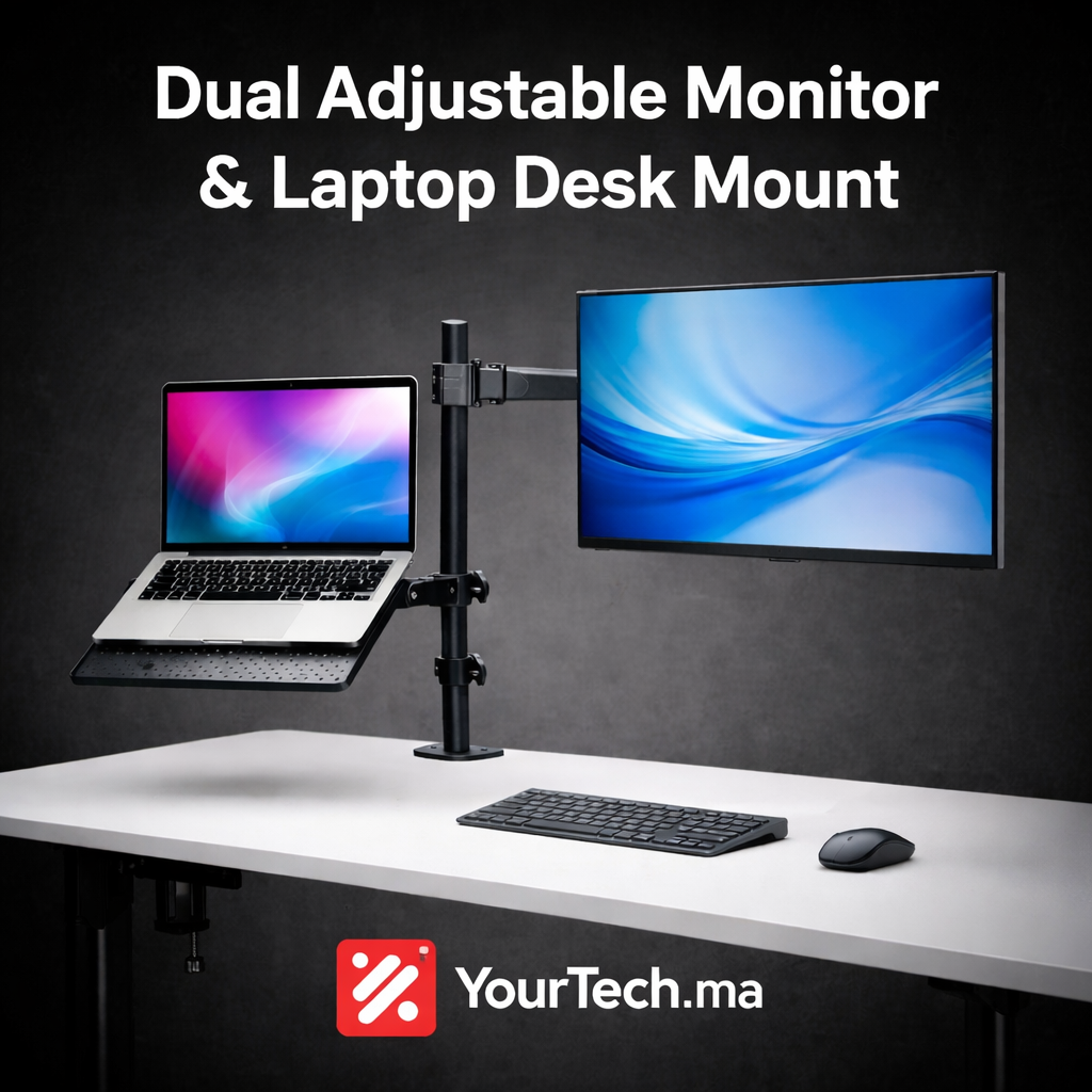 Support Bureau Double Bras pour Écran et Ordinateur Portable