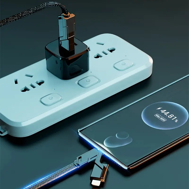 Câble USB 4 en 1 Plustar PL-435 - Charge Rapide 100W et Transfert de Données pour iPhone, Samsung, Xiaomi et Android