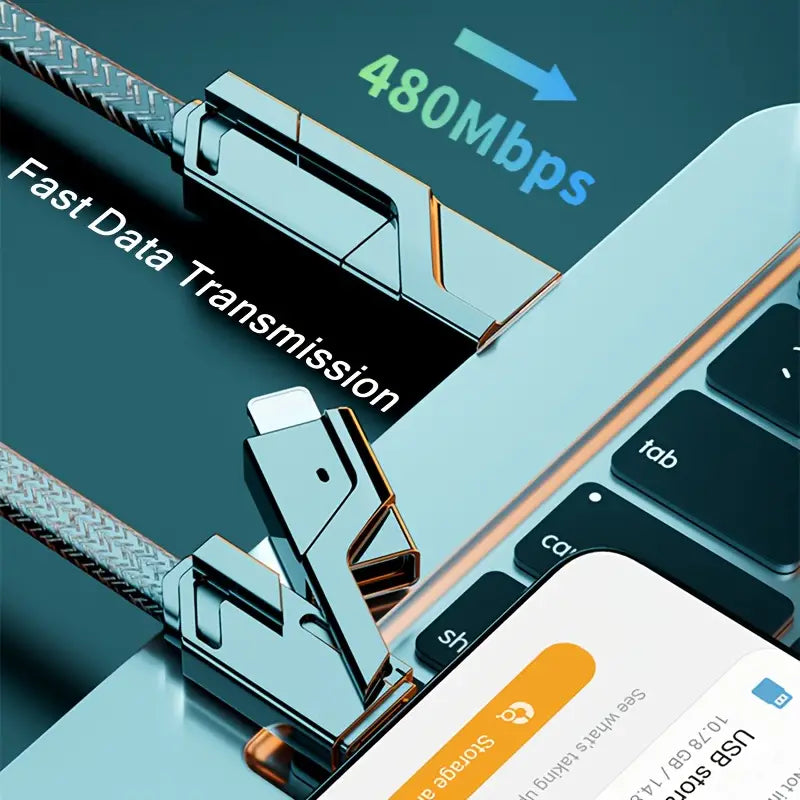 كابل USB 4 في 1 بلوس تار PL-435 - شحن سريع 100 واط ونقل بيانات لـ iPhone وSamsung وXiaomi وAndroid