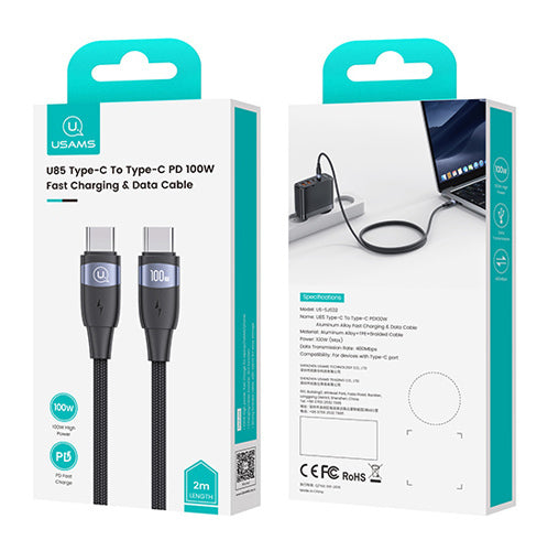 Câble Tressé USB-C vers USB-C Usams US-SJ633 – 100W PD – 2M Noir