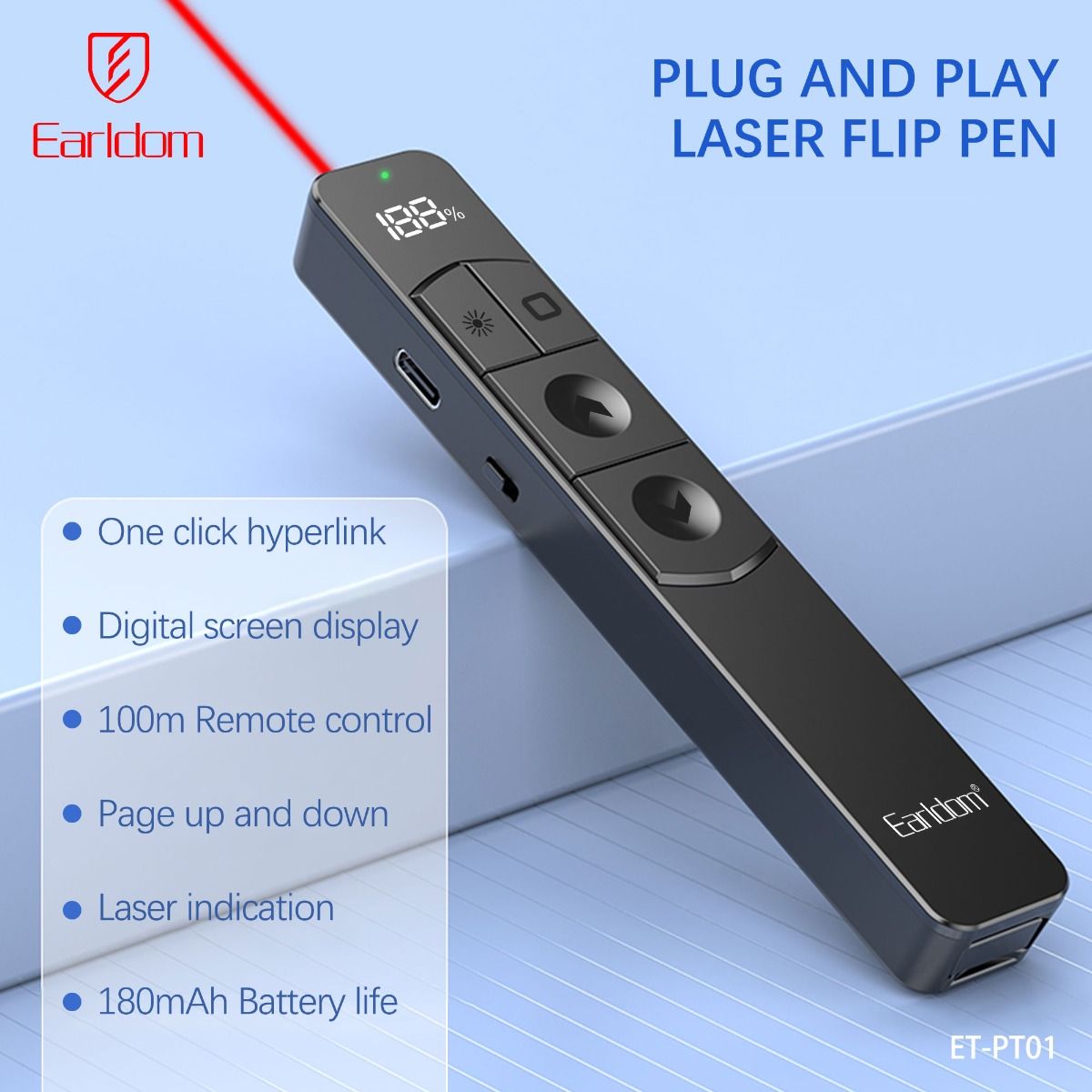 Pointeur de Présentation Earldom ET-PT01 Laser Rouge Sans Fil
