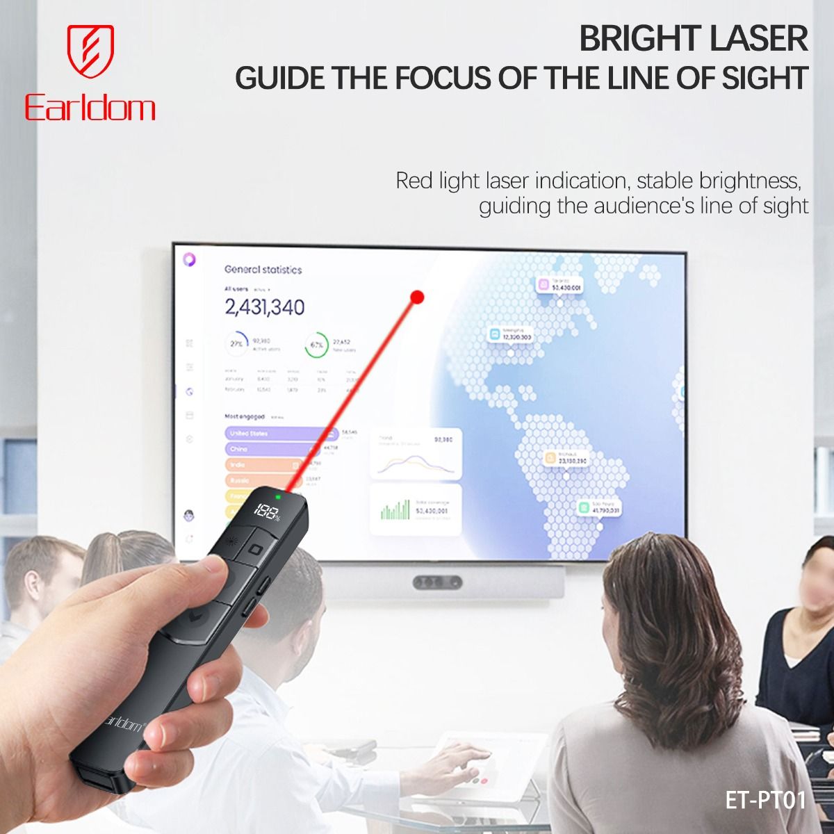 Pointeur de Présentation Earldom ET-PT01 Laser Rouge Sans Fil