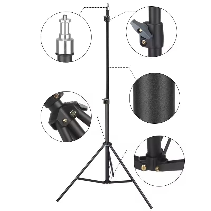 Trépied Lumière Studio Photo 2m — Support Réglable pour Ring Light, Softbox et Réflecteur