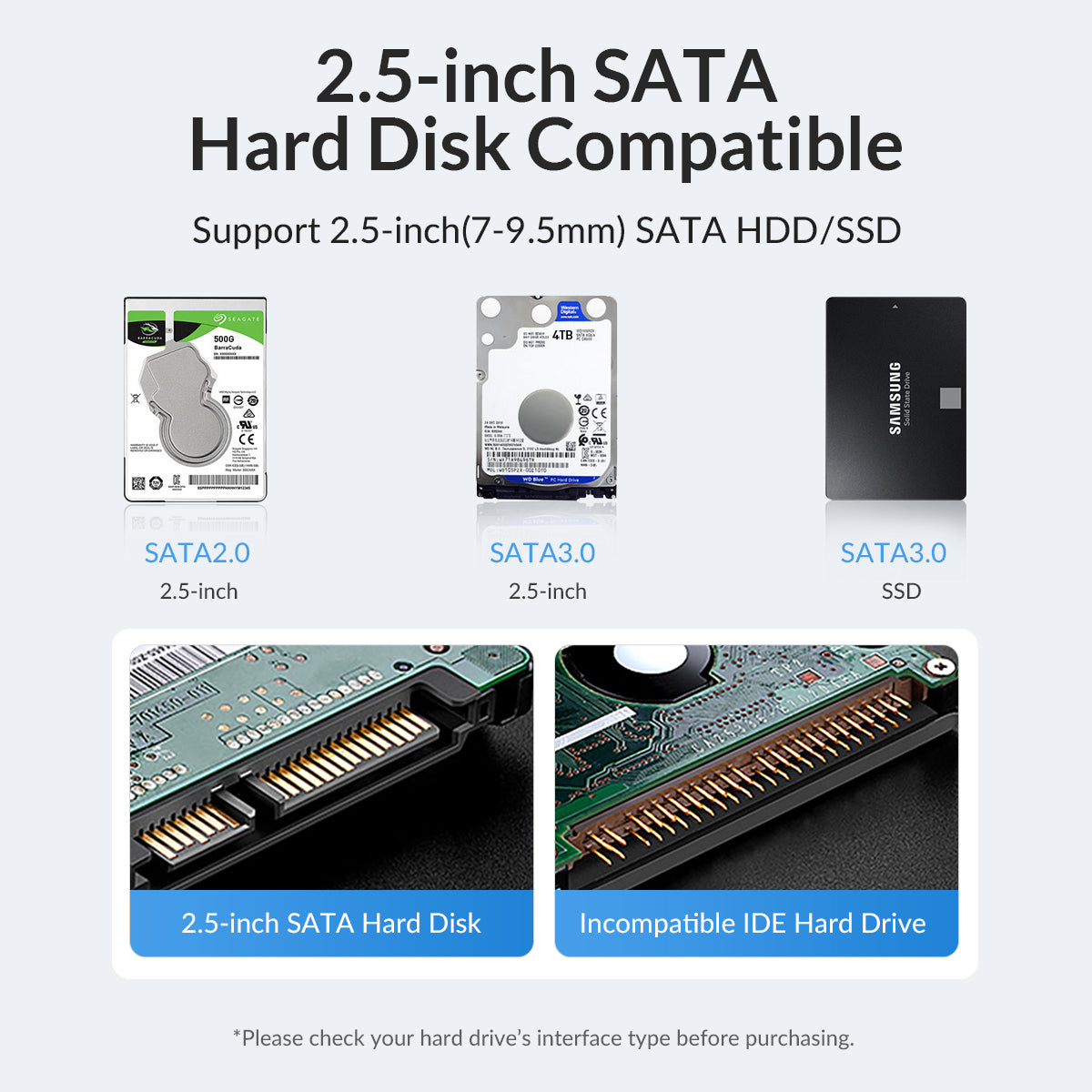 Boîtier pour Disque Dur 2,5 pouces USB 3.0 Micro-B avec Port Type-C ORICO
