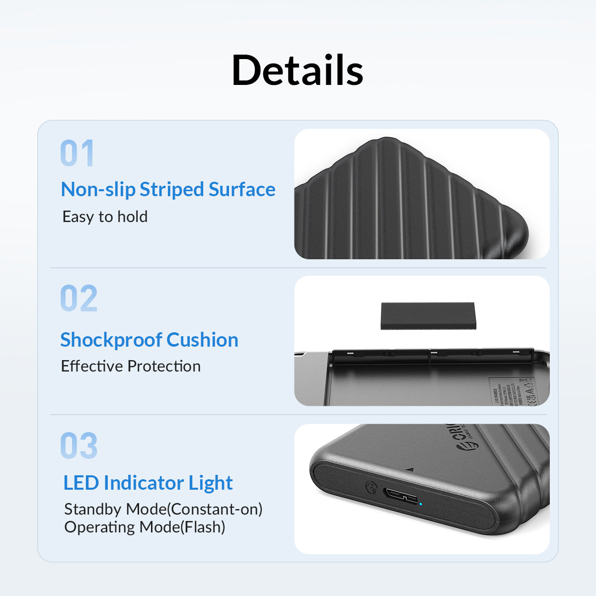 Boîtier pour Disque Dur 2,5 pouces USB 3.0 Micro-B avec Port Type-C ORICO