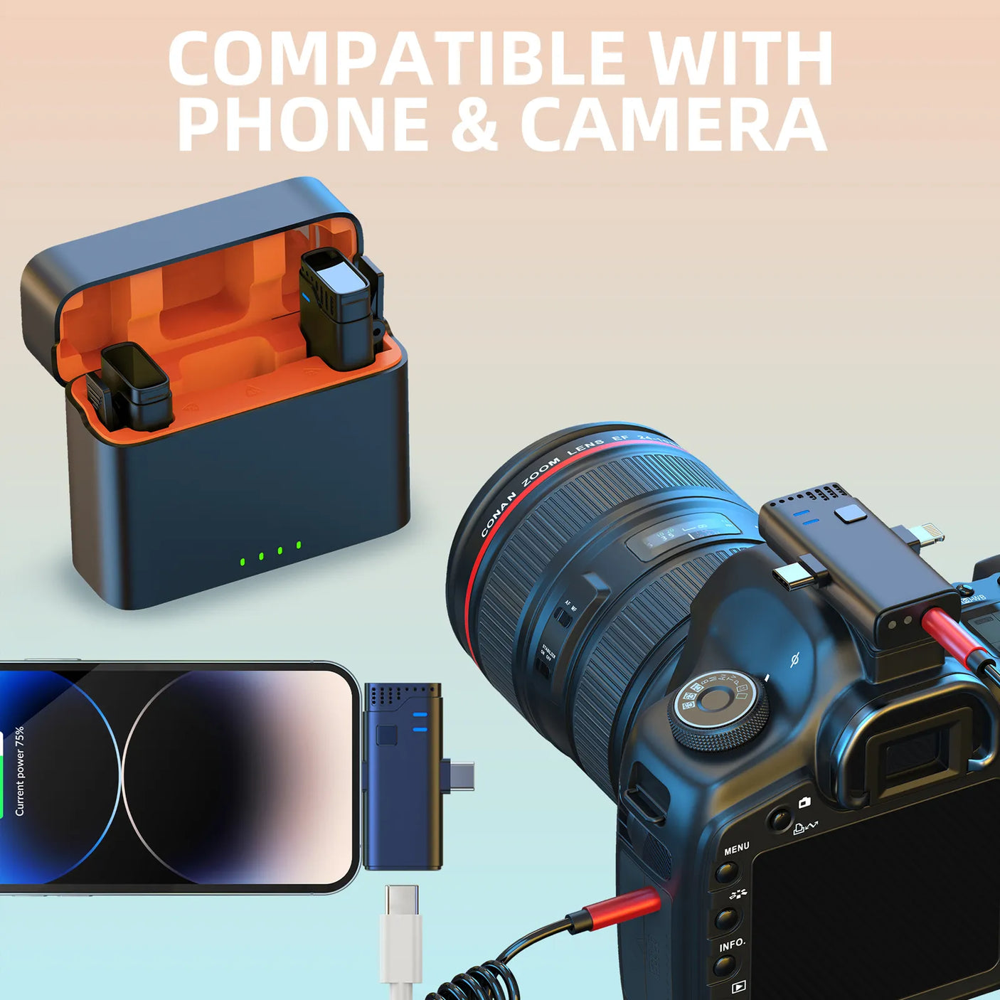 Microphone Sans Fil 2.4G Jmary MW-16 avec Boîtier de Charge – Pour Téléphone et Caméra