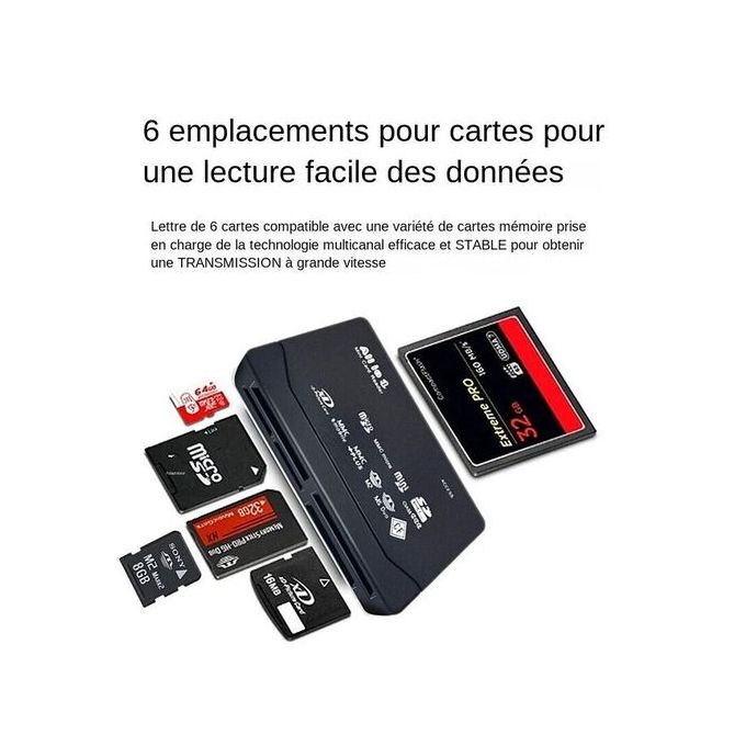 Lecteur de Carte Tout-en-Un USB 2.0 – Multi-format SD/TF/CF/MS