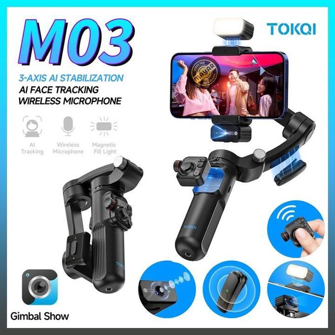 Gimbal Smartphone TOKQI M03 AI 3 Axes avec Micro et Suivi Visage