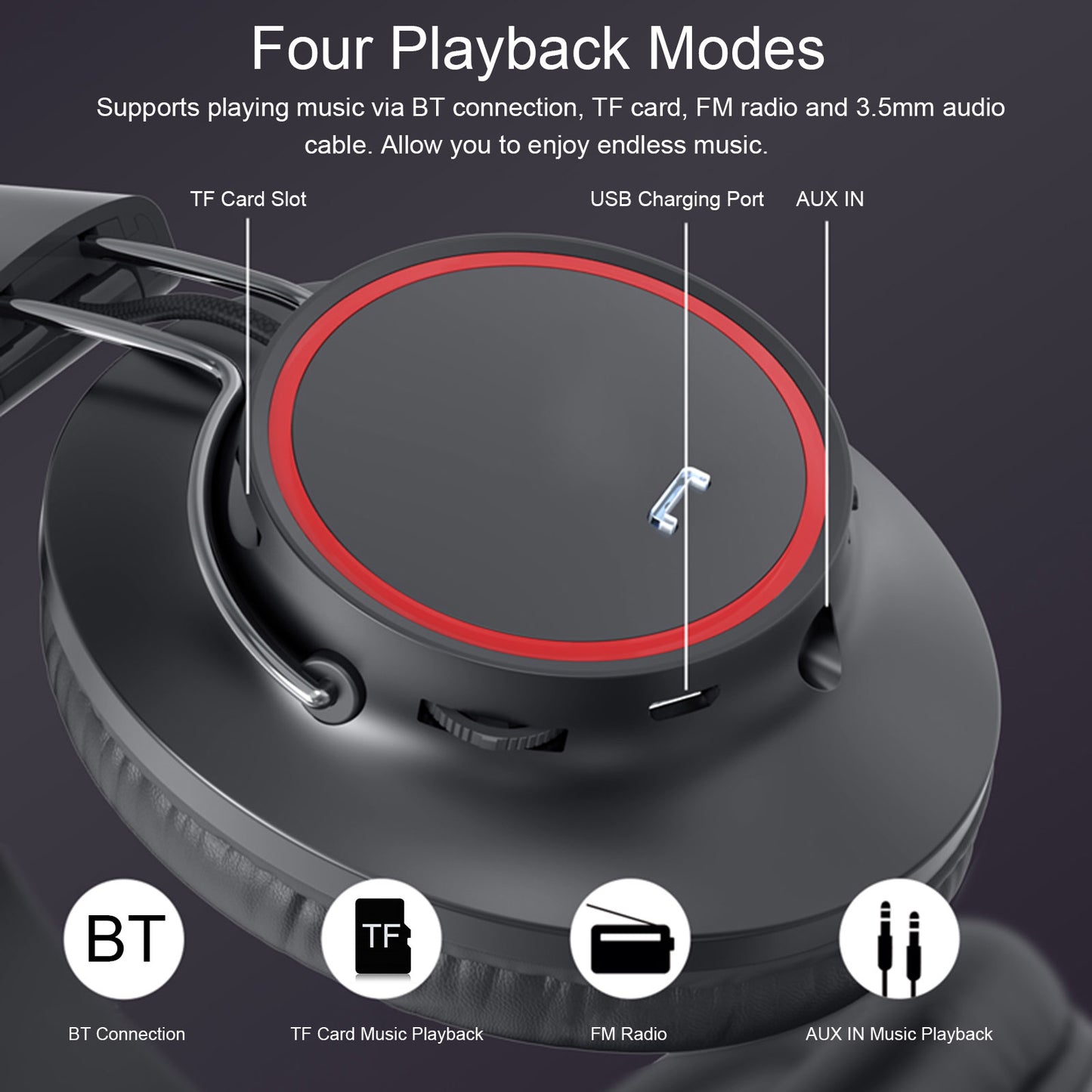 Casque Bluetooth sans Fil Plustar S3000 - Écouteurs de Musique Pliables avec Entrée AUX