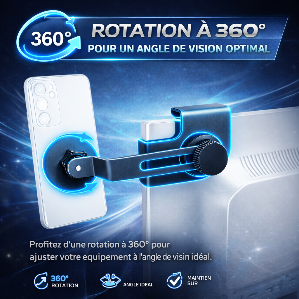 Support de Téléphone Métallique pour Écran de Voiture (Fixation sur écran LCD)