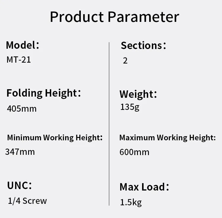 Bras d’extension universel MT-21 avec pince 1/4" pour bureau et trépied
