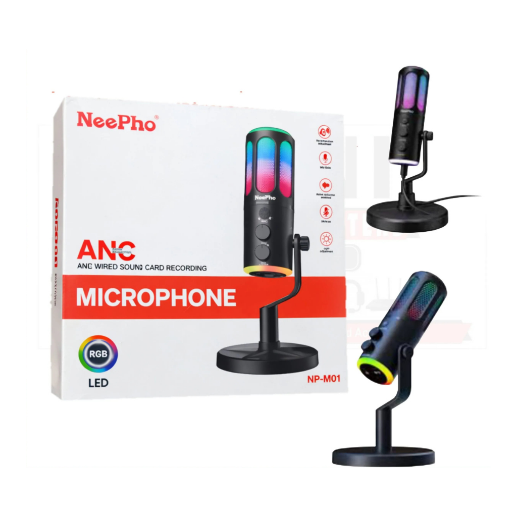 Microphone USB NeePho NP-M01 avec Réduction de Bruit ANC et LED RGB