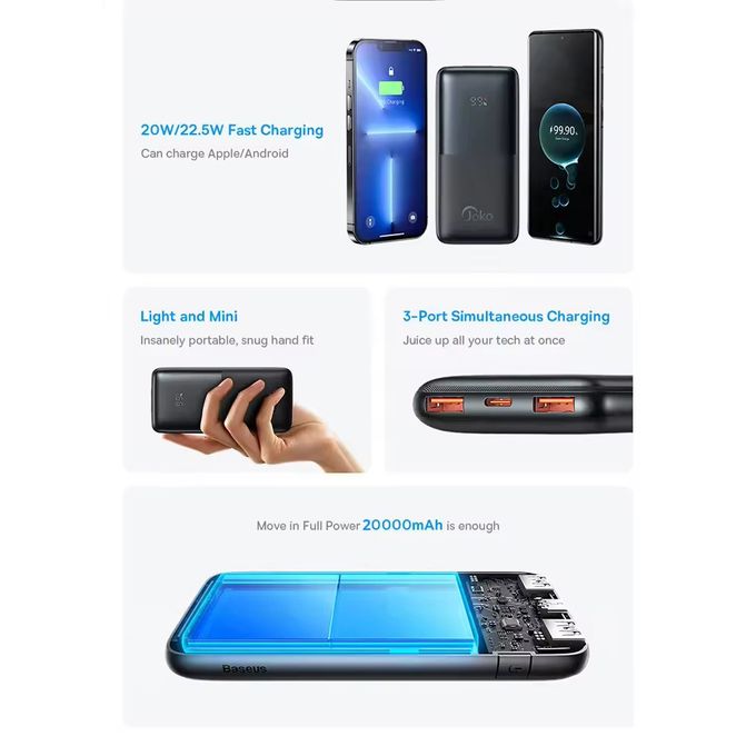 Joko PowerBank JK-P29 – 20000mAh avec Charge Rapide 22,5W – Compatible PD 3.0 & QC 3.0