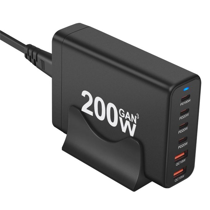 Chargeur GaN 200W Multiport 6 Ports (4 USB-C + 2 USB-A) – Charge Rapide PD 3.0