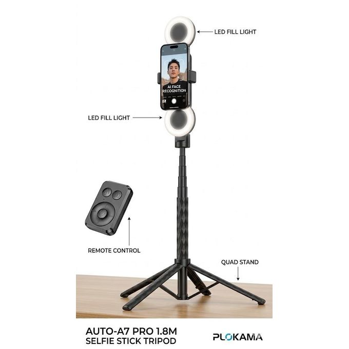 Trépied Selfie AI 360° 1,80 m avec Lumière LED et Télécommande