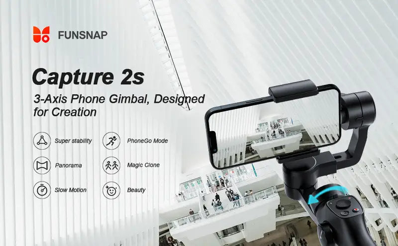 Stabilisateur Smartphone FUNSNAP Capture 2s – Gimbal 3 Axes avec Molette de Focus