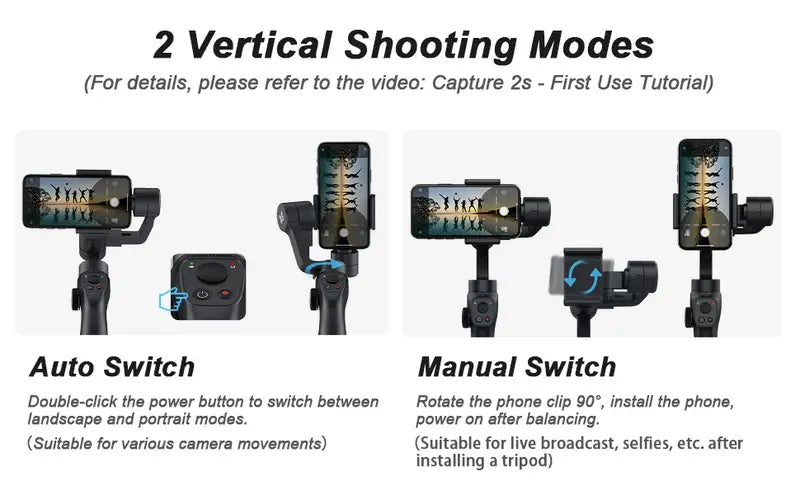 Stabilisateur Smartphone FUNSNAP Capture 2s – Gimbal 3 Axes avec Molette de Focus