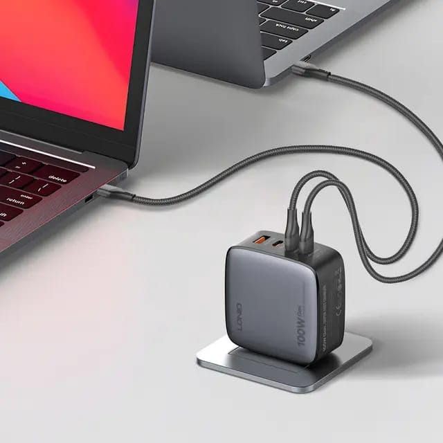 Chargeur GaN 100W LDNIO Q408 avec 4 Ports USB (3 Type-C + 1 USB-A)