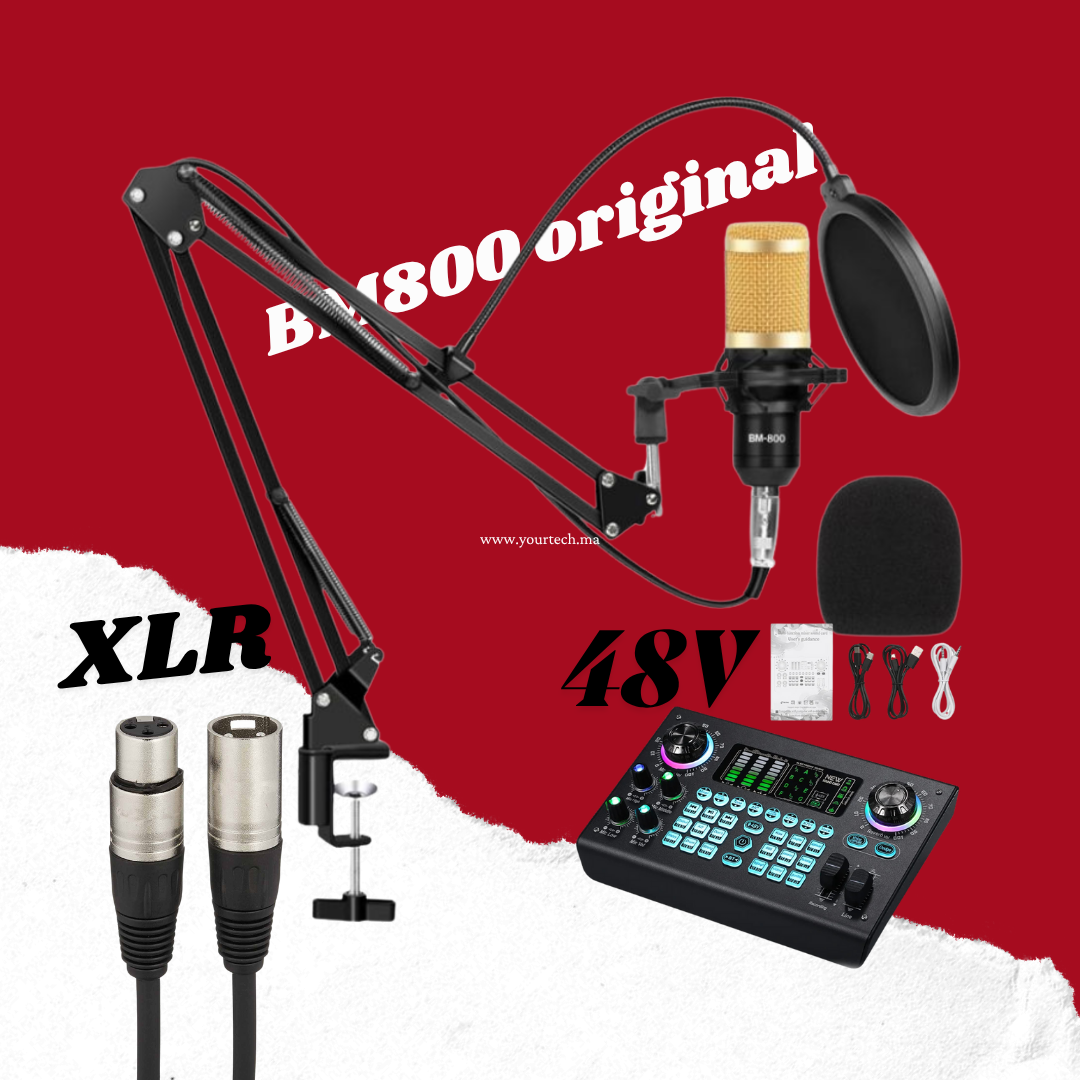 Kit Microphone Professionnel BM800 avec Carte Son C100 – Alimentation 48V – XLR