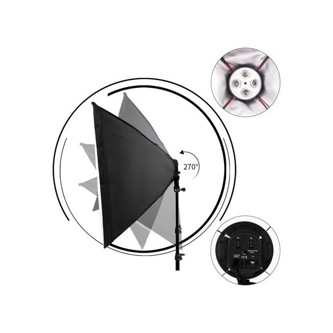 Puluz Softbox 50x70cm – Kit Éclairage Photo/Vidéo avec 4 Lampes de 20W + Trépied 200cm