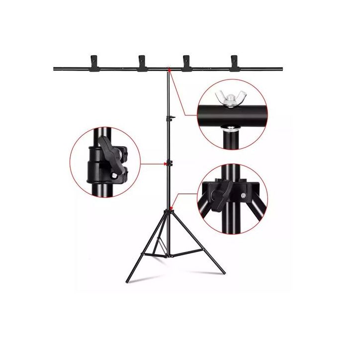 Support de Fond Photo en T Métal 2 × 2 m