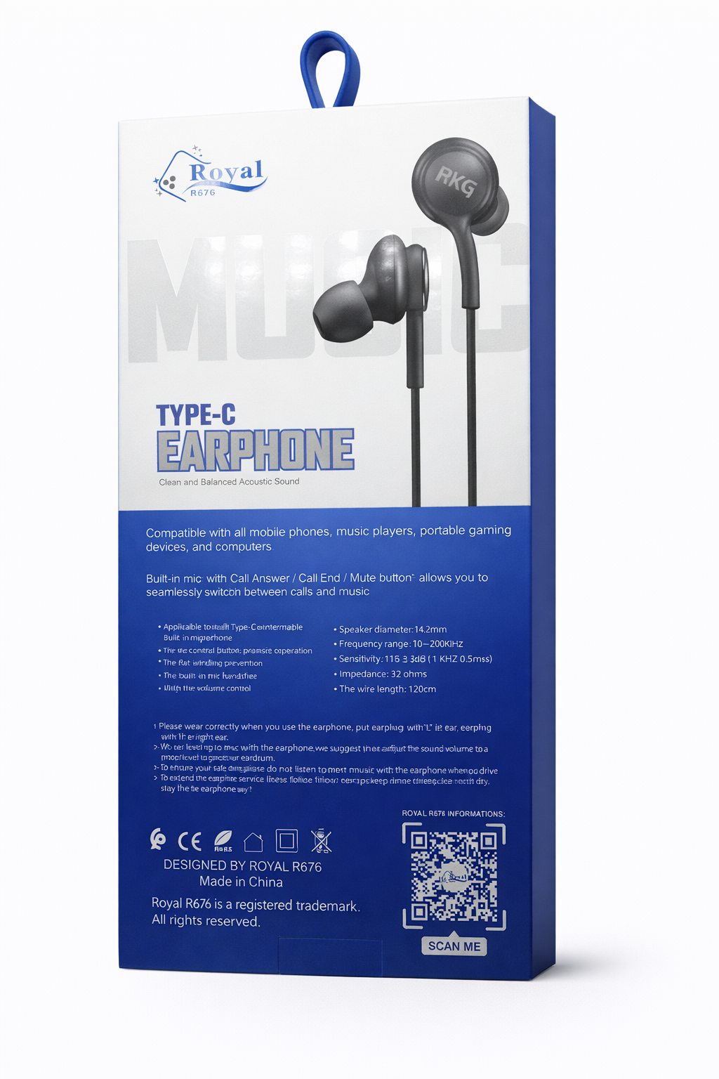 Écouteurs filaires USB-C RKG-01 avec micro et son Hi-Fi