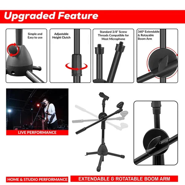 Support Micro de Bureau Réglable avec Bras Articulé – Trépied Stable