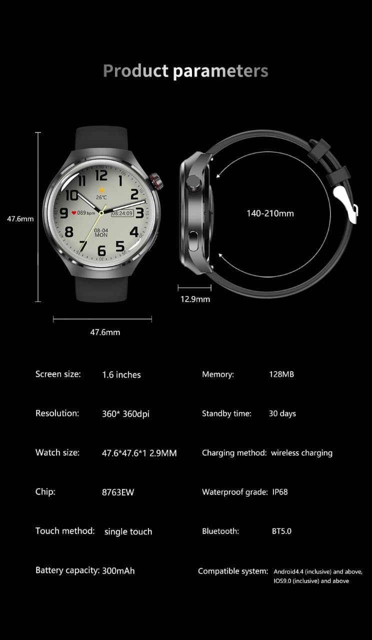 Smart Watch GT4 Pro – GPS, NFC, Appels Bluetooth, Écran HD