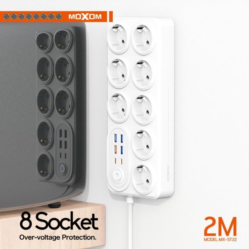 Rallonge Électrique 14-en-1 Moxom avec USB Rapide – 2M