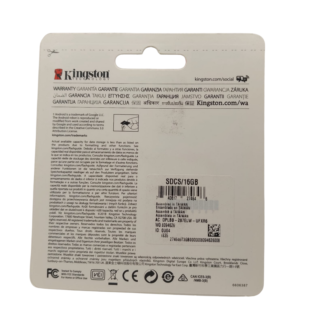 Carte mémoire Kingston Canvas Select 16 Go – microSDHC Class 10