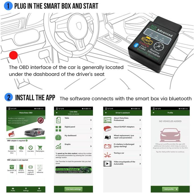 Scanner Diagnostic Auto OBD2 ELM327 V1.5 Bluetooth Professionnel