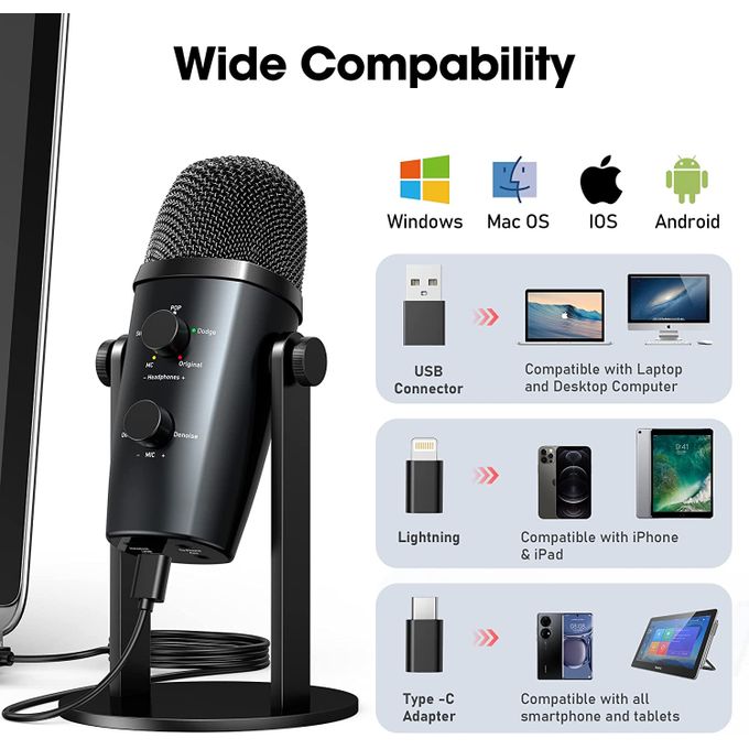 Microphone USB Type-C Professionnel pour PC et Smartphone