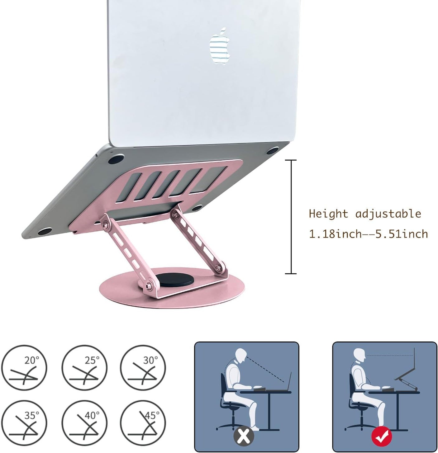 Support Rotatif 360° pour Laptop/iPad 10-17.3" - Ergonomique & Pliable Noir