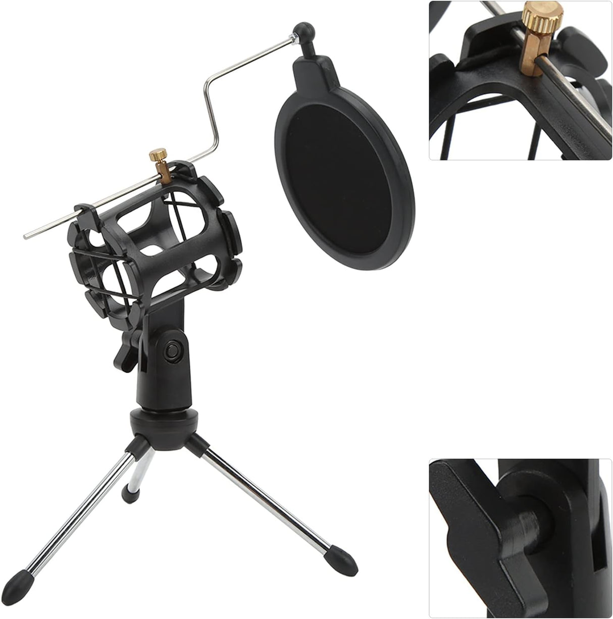 دعم ميكروفون قابل للطي مع فلتر مضاد للرياح وحامل ثلاثي مضاد للاهتزاز