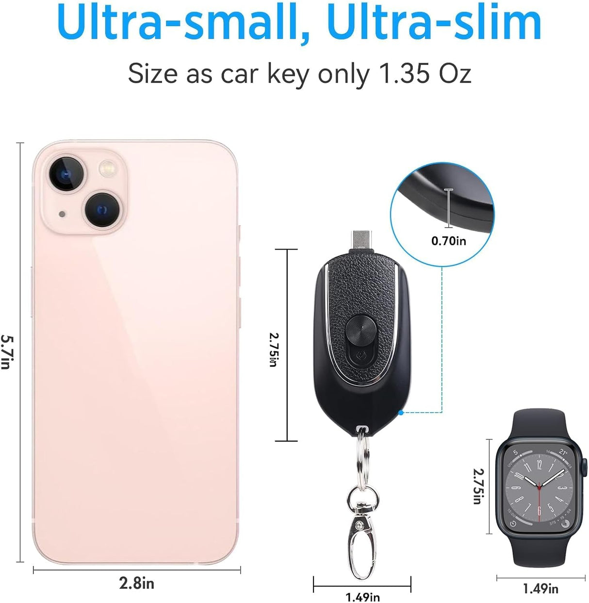 Chargeur Portable Porte-clés avec Connecteurs Lightning et Type-C – Batterie d'Urgence Compacte