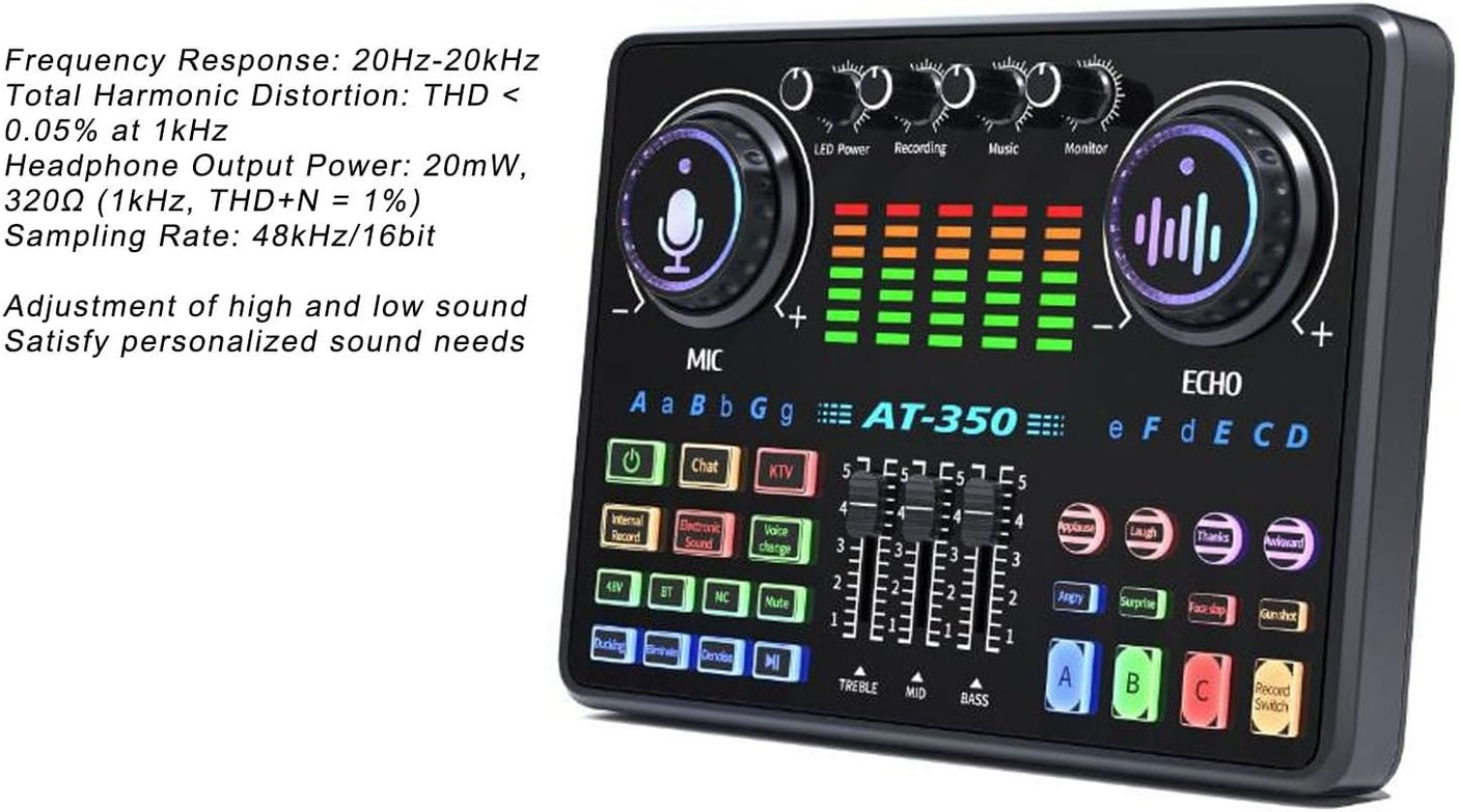 Kit Microphone BM800 + Carte Son AT350 48V | Micro à Condensateur avec Bras, Filtre Anti-pop et Accessoires