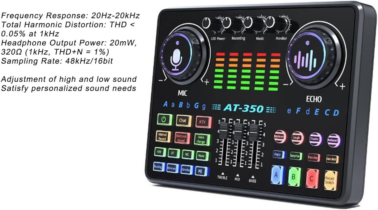 Kit Microphone BM800 + Carte Son AT350 48V | Micro à Condensateur avec Bras, Filtre Anti-pop et Accessoires