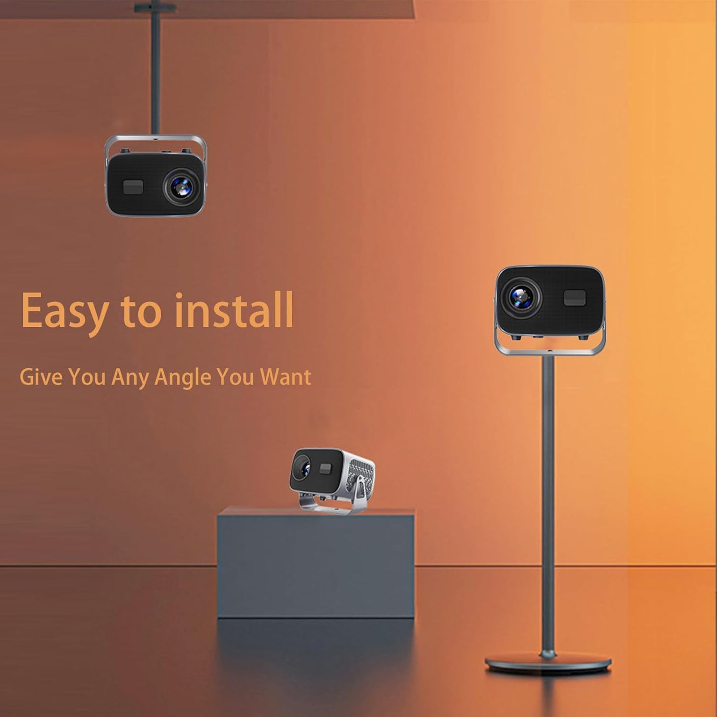 Mini Vidéoprojecteur Portable 1080P avec Support 360° – WiFi 6 & Bluetooth 5.2