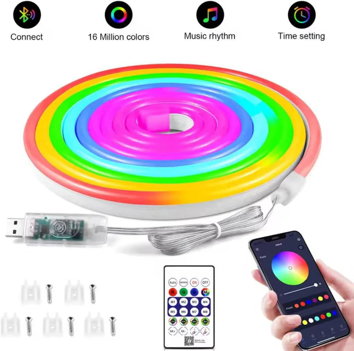 Ruban LED Néon RGB Intelligent Bluetooth USB 5V 2M à 10M