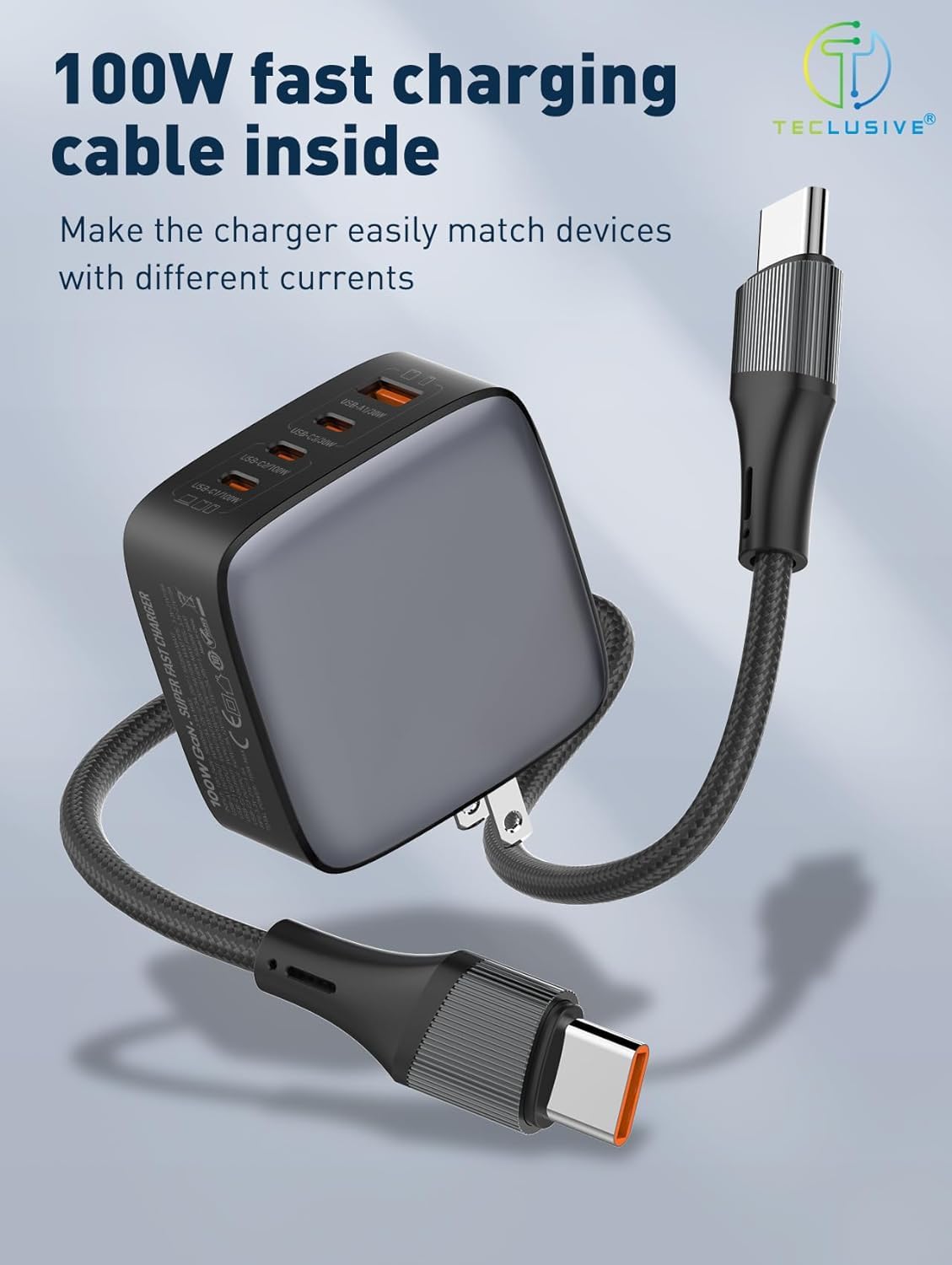 Chargeur GaN 100W LDNIO Q408 avec 4 Ports USB (3 Type-C + 1 USB-A)