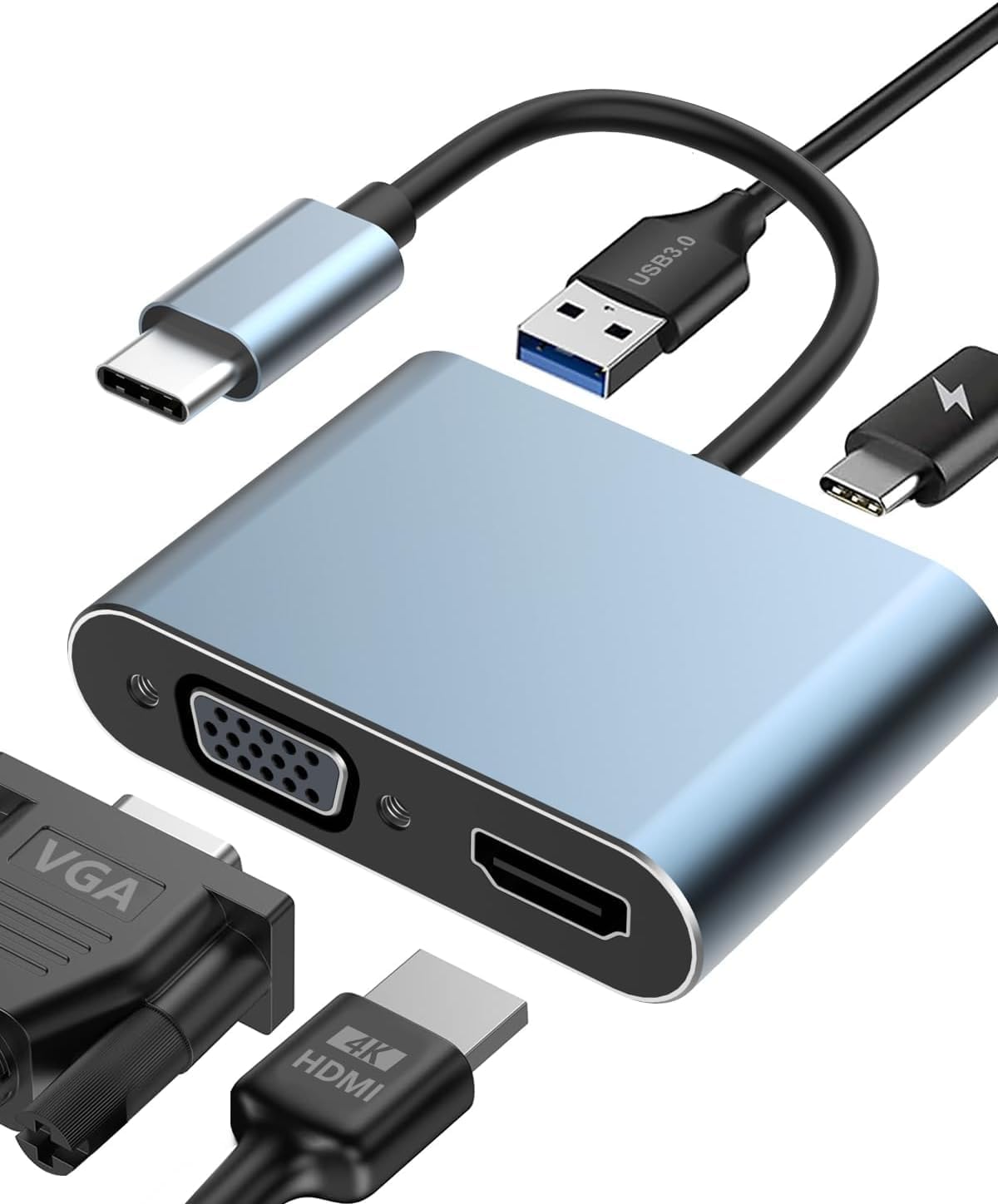 Adaptateur USB-C vers HDMI 4K, VGA, USB 3.0 et Charge PD 87W