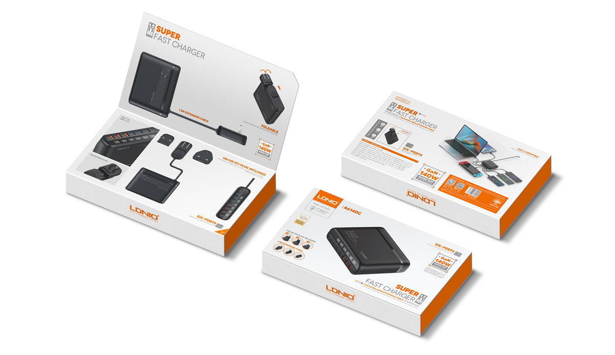 Chargeur GaN 140 W LDNIO A6140C – 6 Ports USB‑C/A, Écran LED, Super Charge Rapide